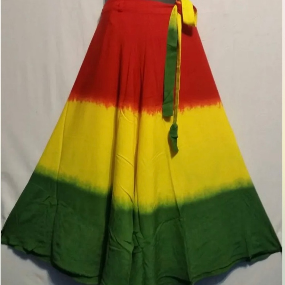 Red, Yellow, and Green Long Tie Dye Wrap Skirt